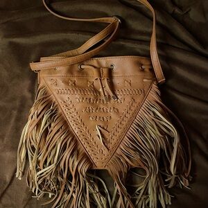Fringed Tan Leather Shoulder Bag